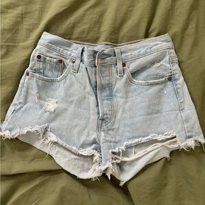 Levi's Light Blue Frayed Jean Shorts